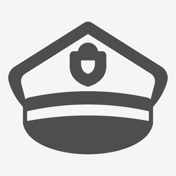 Police cap solid icon, authority, professionalism concept. Vector graphics. Representation of the police, headwear sign with glyph style icon for mobile or web design
