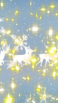 Snow falling over multiple couple against snowflakes icons and snow falling on blue background