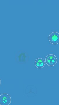 Animation of multiple energy concept digital icons floating against blue background