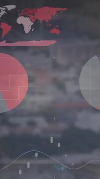 Animation of statistics and data processing over cityscape