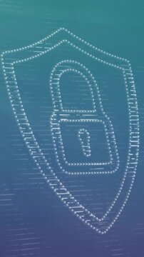 Animation of light trails over padlock icon on blue background