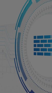 Animation of fire wall icon and digital data processing over computer servers