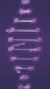 Animation of digital data processing and dna strand on dark background