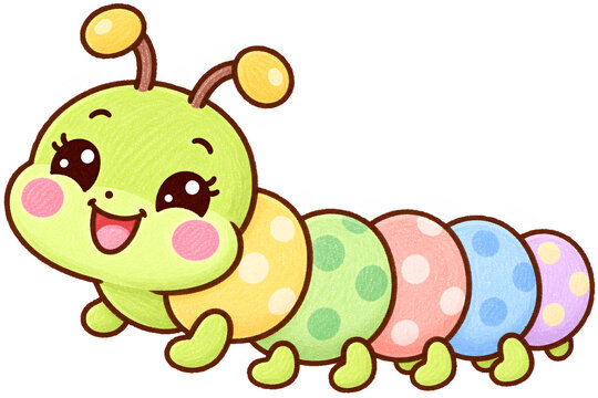 Cute Caterpillar Kawaii Rainbow Colorful Cartoon Baby Insect Clipart