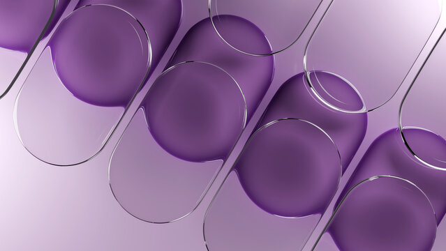 Abstract 3D purple glassmorphism capsule background with glossy translucent shapes. Ideal for UI UX tech designs, web banners, app interface covers, cosmetic branding, and modern presentation slides