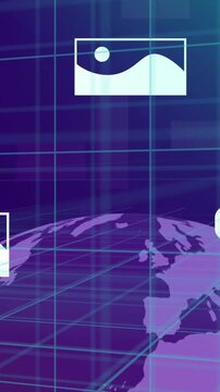 Digital communication animation over globe with chat bubbles and image icon