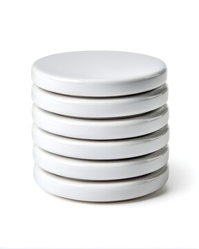White ceramic coaster set stacked with smooth edges isolated on white background