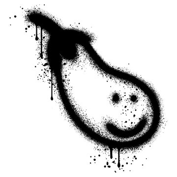 Spray Painted Graffiti long eggplant Sprayed isolated with a white background.