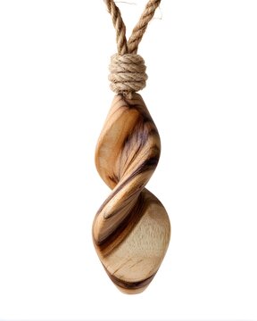 Wooden pendant accessory with natural grain detail, handcrafted product styling isolated on white background