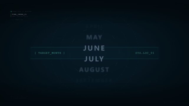 Cyberpunk UI Text Reel Month Scrolling Animation Video Overlay