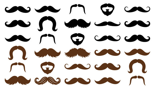 Mustache Silhouette Icon Set &ndash; Black & Brown Facial Hair Vector Collection