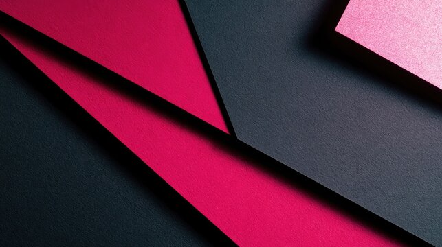 Sharp-angled layers of pink and dark grey paper create geometric shadows