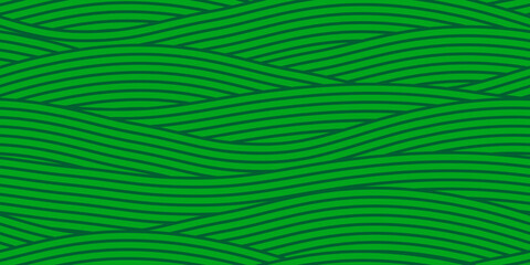 Fototapeta premium Green farm field wavy seamless pattern background and agriculture farmland bg. Farm wavy pattern of plantation field, agriculture landscape with wave line pattern of grass for meadow hills background