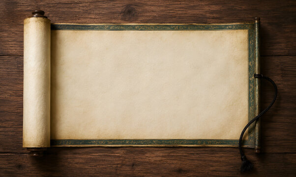 ancient scroll on wooden surface