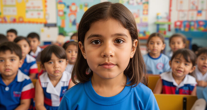 Photography of children portrait from Paraguay in a preschool or kindergarten class.
