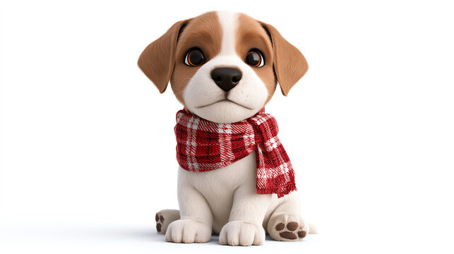 Adorable cartoon dog wearing a cozy scarf, radiating charm and playfulness. Perfect for pet lovers or children's content, bringing joy and warmth.