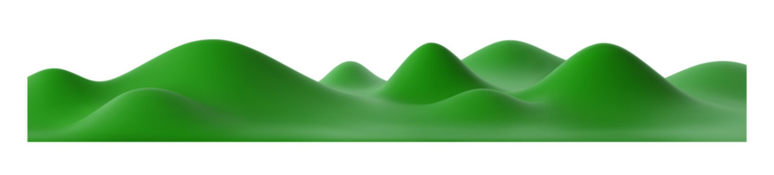 3d green grass fields, hills, garden and mountains fantasy game landscape. Outdoor isolated lawn or meadow with layered ground and rolling terrain. Summer spring nature background, countryside scenery