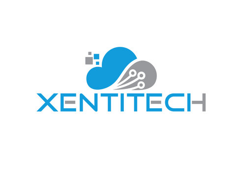 Cloud logo with pixelated elements and flowing lines vector illustration