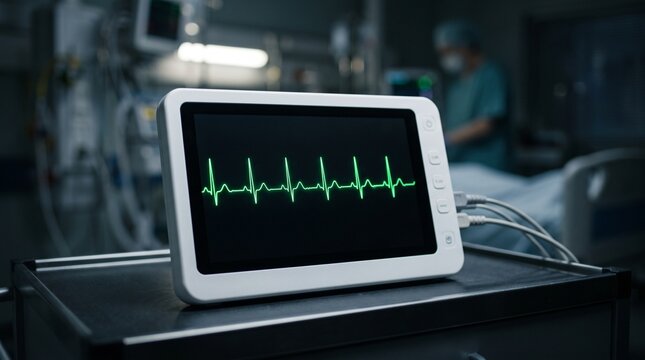 ECG monitor displaying heartbeat graph in hospital intensive care unit