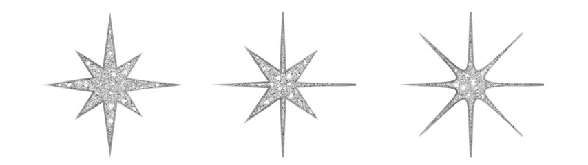 Fototapeta premium Sparkling silver star ornament with shimmering glitter and glowing festive effect. Elegant Christmas decoration isolated for premium holiday projects.