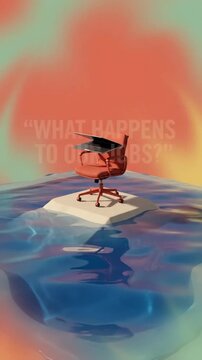 Surreal Illustration of Workplace Uncertainty in a Future Affected by Rising Water