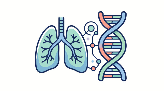 Human Lungs and DNA Double Helix Illustration for Medical Genetic Research and Respiratory Health Analysis
