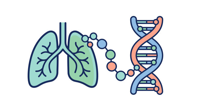 Medical concept of genetics and lung health, illustrating DNA strand connected to human lungs