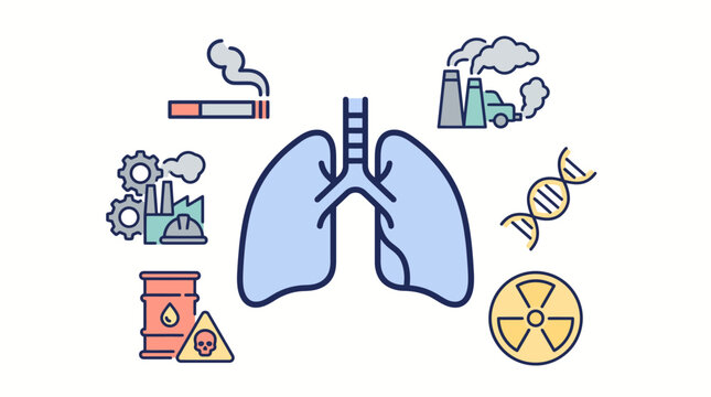 Illustration Representing Environmental and Lifestyle Hazards Affecting Human Respiratory Health and Pulmonary System Functions