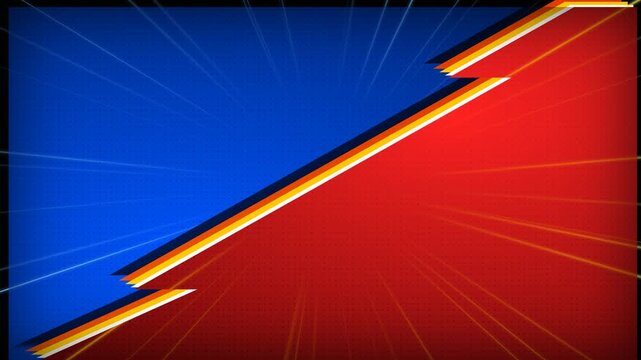 A vibrant split layout features striking red and blue sections separated by a dynamic diagonal line with golden accents to highlight competitive events or energetic promotional marketing visuals