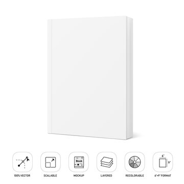 Blank softcover book mockup with outline vector icon set. 3D hight realistic vector illustration isolated on white background. It can be used for promo, catalogs, magazines, etc. Scalable. EPS10.