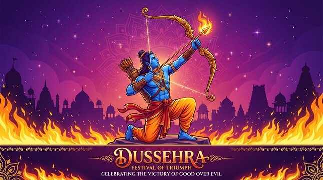 Happy Dussehra festival of India. of Lord Rama killing Ravana. vector illustration design