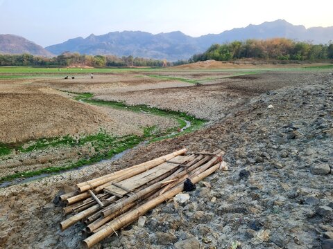 View of the reservoir which has dried up due to the prolonged dry season,location in Tandon reservoir,Wonogiri,Indonesia