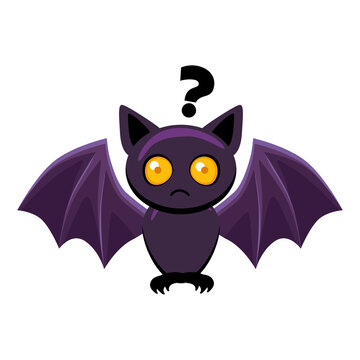 Cute confused bat sticker with question mark isolated on transparent background