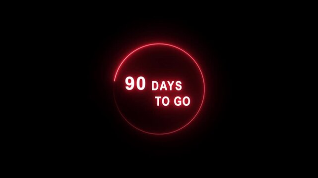 Neon 90 days to go animation. Neon counting number animation 90 days to go. on a black background. and creating a stunning 4k video.