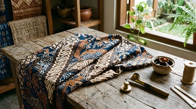 Traditional Indonesian Batik Fabric and Textile Craft
