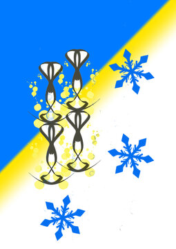 Abstract Hourglass and Snowflake Composition with Blue Yellow and White Background