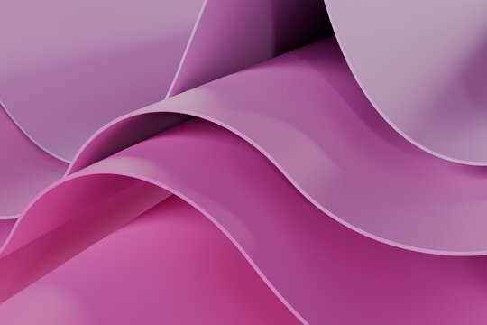 Abstract 3D rendered background featuring soft, flowing pink and purple layered waves. This modern and clean graphic is ideal for cosmetic branding