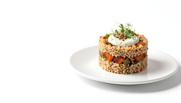 Quinoa gourmet vegetable timbale premium commercial food photography