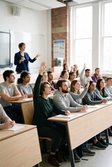 Obraz premium Diverse Students Attentively Learning in University Lecture Classroom