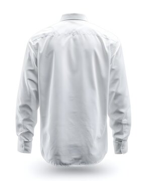Blank white collared shirt mockup shown from back view, crisp fabric texture and soft shadows isolated on white background