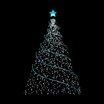 A digitally rendered christmas tree with a bright star showcasing a captivating lens flare light effect.