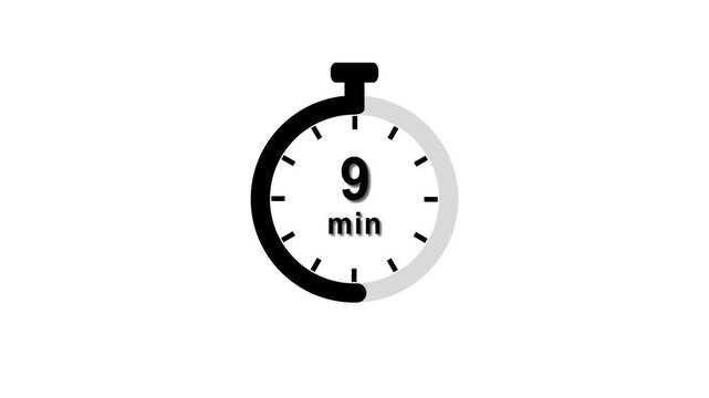 9 min clock icon animation. Clock 9-minute icon Digital and analog clock 9 minutes isolated on white background. and creating a stunning video.4k video.