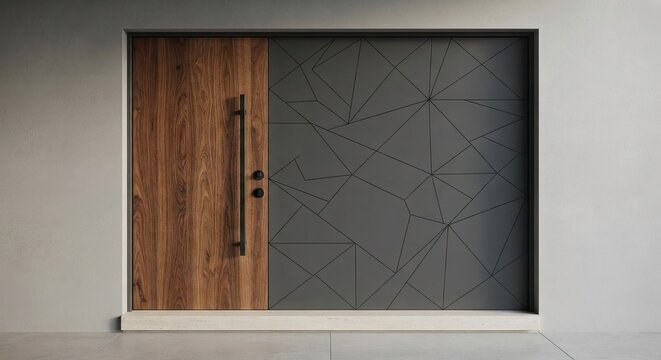 Modern Wooden and Grey Geometric Sliding Door