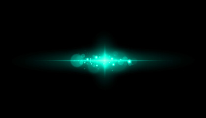 A vibrant teal lens flare effect against a dark black background creating a striking visual element © Alstocker