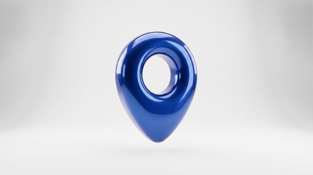 A glossy blue map pointer icon isolated against a clean white studio background.