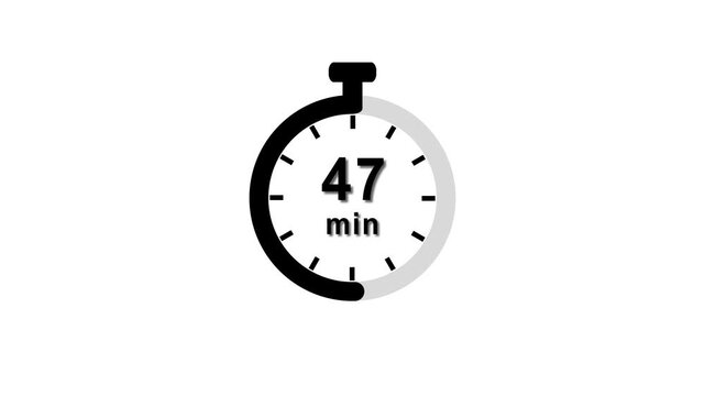 47 min clock icon animation. Clock 47-minute icon Digital and analog clock 47 minutes isolated on white background. and creating a stunning video.4k video.
