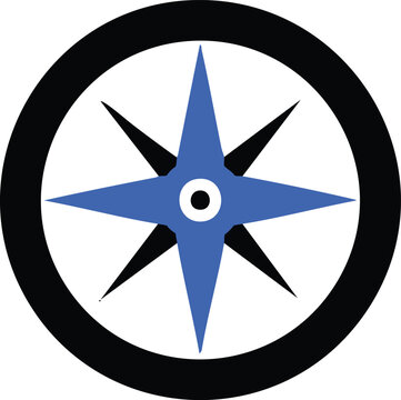 Nautical Compass Icon in Blue and Black