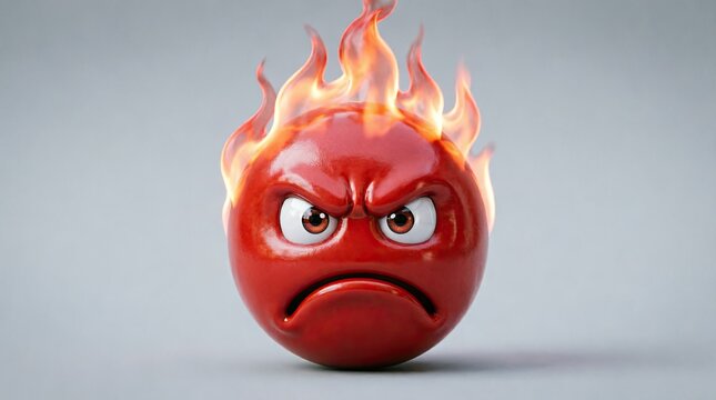 Red Angry Emoji with Flames