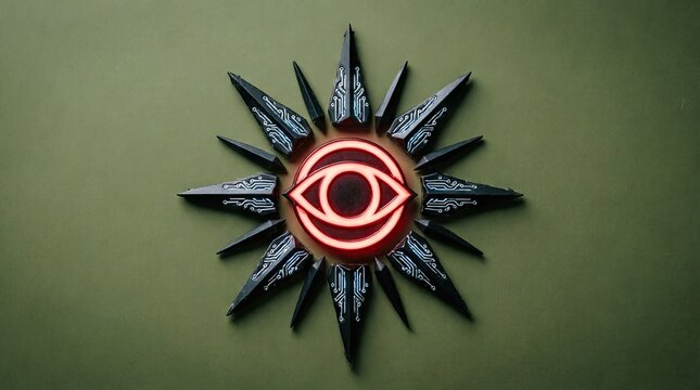 Glowing Eye Symbol on Spiked Sun Emblem