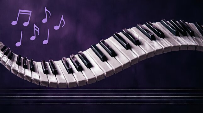 Piano Keyboard Waving with Musical Notes